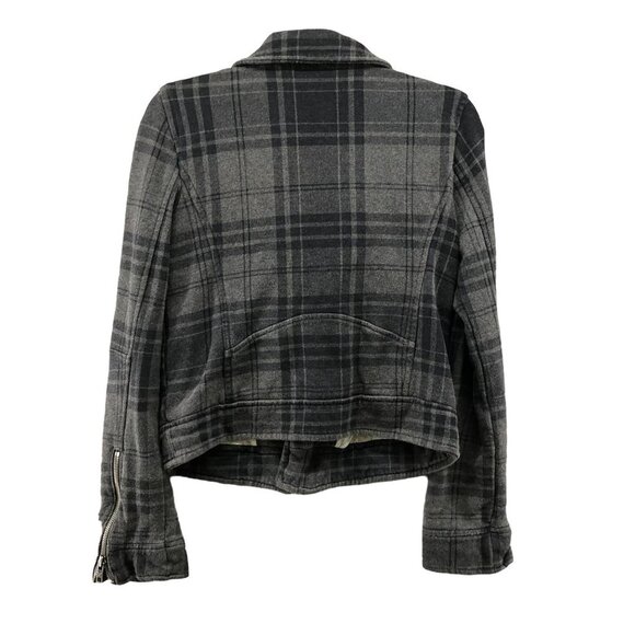 American Eagle Fleece Moto Jacket Womens S Gray Plaid Cotton Zip Up - Picture 2 of 12